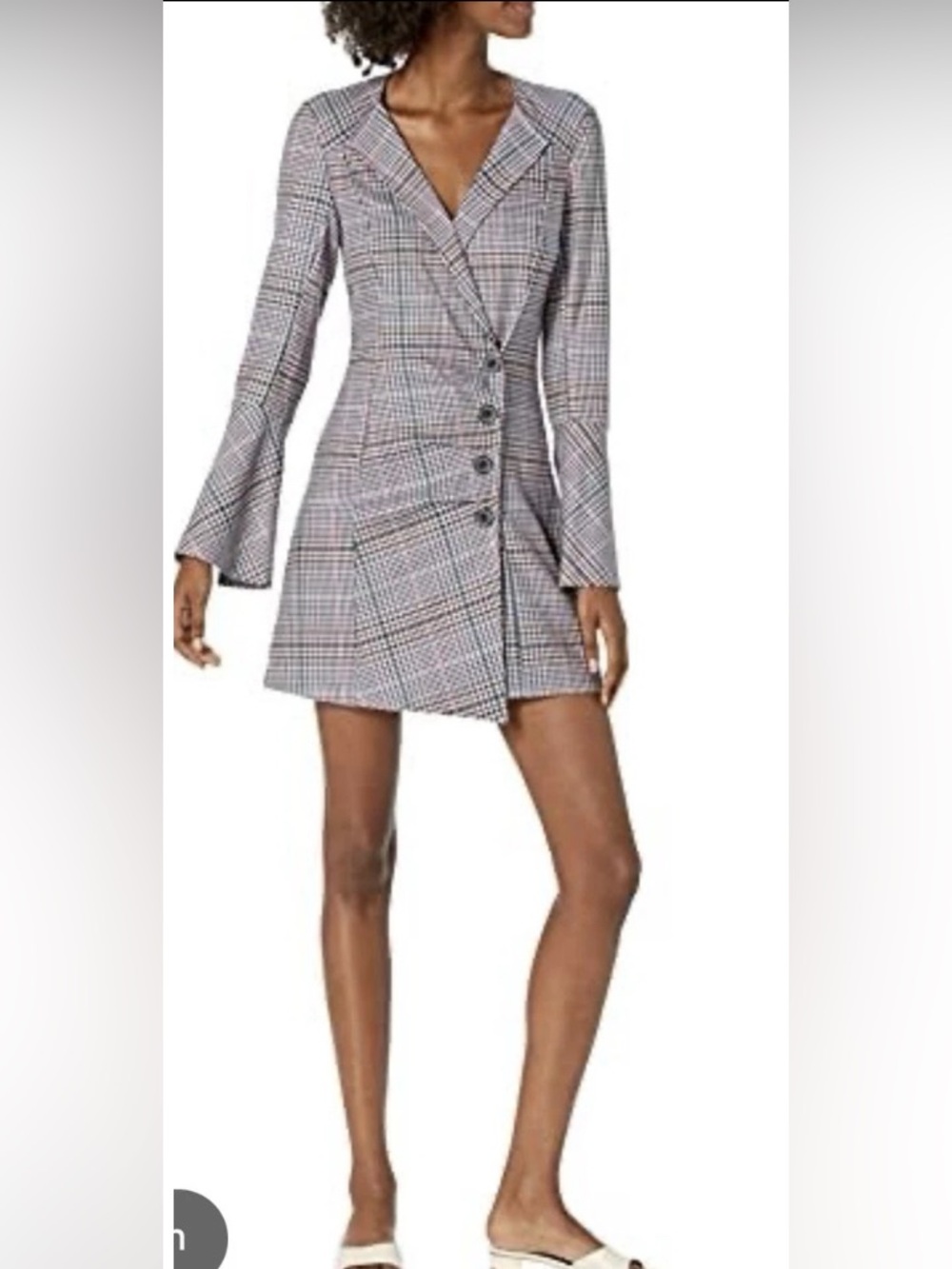Parker Dress Pink Plaid Asymmetrical Bell Flare Sleeve Mini Preppy 4